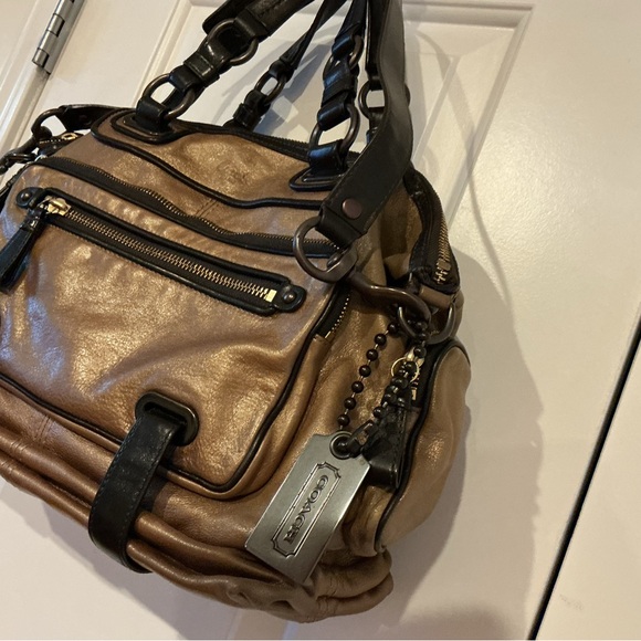 COACH Bronze Metallic Chocolate Brown Leather Shoulder Bag w Strap & Hangtag - Picture 13 of 14